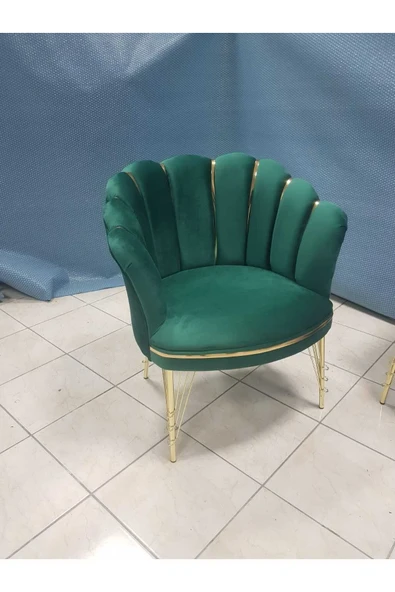 GARDEN HOUSE  Yeşil Krem Renk Kumaş Metal Ayak Papatya Çay Seti Koltuk Takımı Bekleme - Ofis Koltuk Takımı - 3