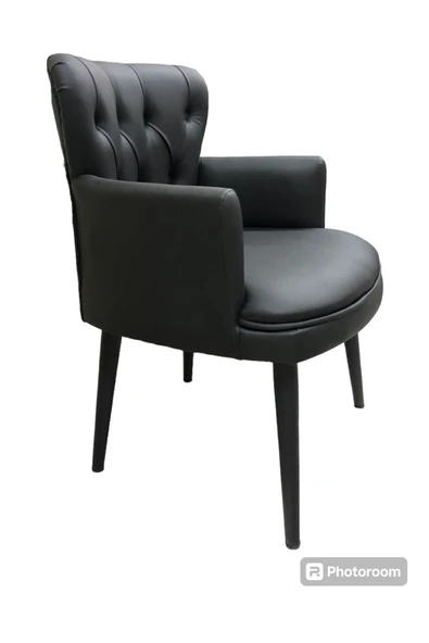 GARDEN HOUSE  Siyah Deri Siyah Ahşap Ayaklı Ofis Koltuk Takımı Berjer Bekleme Büro Koltuk Takımı - 5