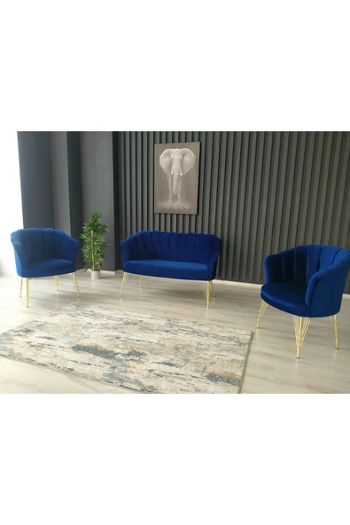 GARDEN HOUSE Parliament Saks Mavi Kumaş Metal Ayak Ofis Koltuk Takımı Bekleme Çay Seti Koltuk Takımı - 4