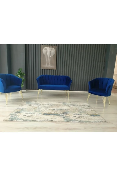 GARDEN HOUSE Parliament Saks Mavi Kumaş Metal Ayak Ofis Koltuk Takımı Bekleme Çay Seti Koltuk Takımı - 3