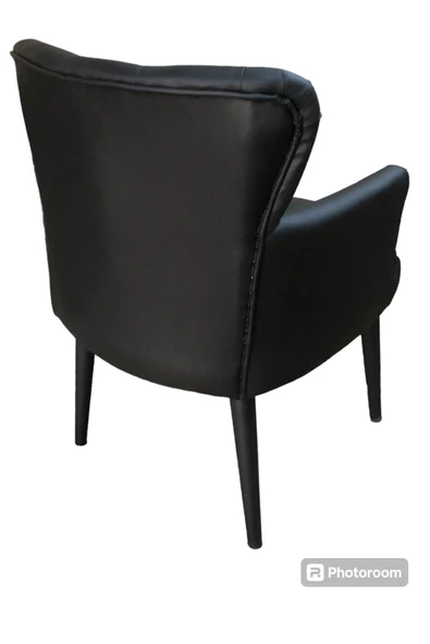 GARDEN HOUSE  Siyah Deri Siyah Ahşap Ayaklı Ofis Koltuk Takımı Berjer Bekleme Büro Koltuk Takımı - 3