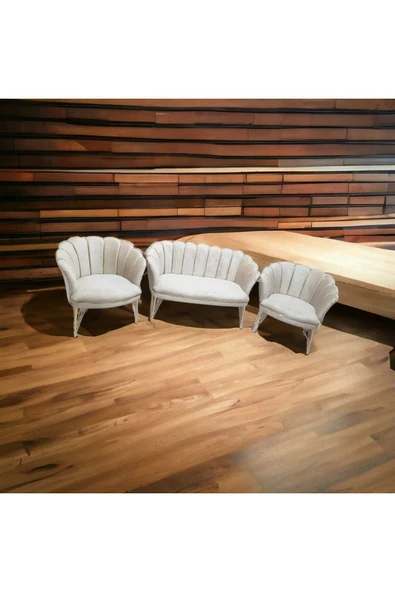 GARDEN HOUSE  Krem Renk Kumaş Metal Ayak Çay Seti Koltuk Takımı Bekleme - Ofis Koltuk Takımı