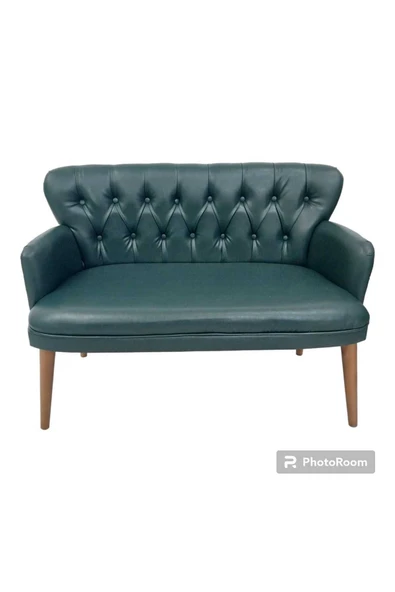 GARDEN HOUSE 2 'Li Yeşil Deri Ahşap Ayaklı Ofis Koltuğu Kafe Sandalyesi Bekleme Koltuğu Çay Seti Koltuk Sandalye ürün görseli 1