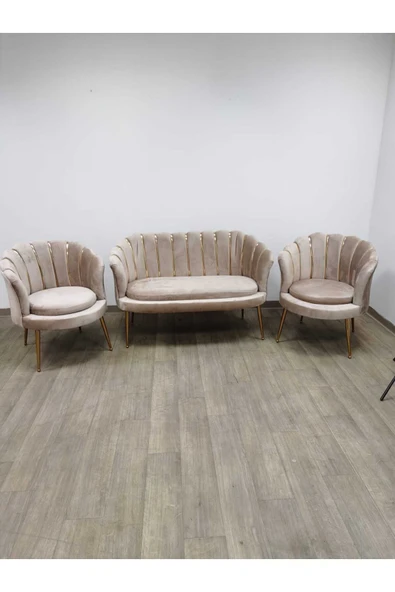 GARDEN HOUSE  Offıce - Metal Ayaklı Vizon Kumaş Çay Seti Koltuk Takımı Bekleme Ve Ofis Koltuk Takımı - 1