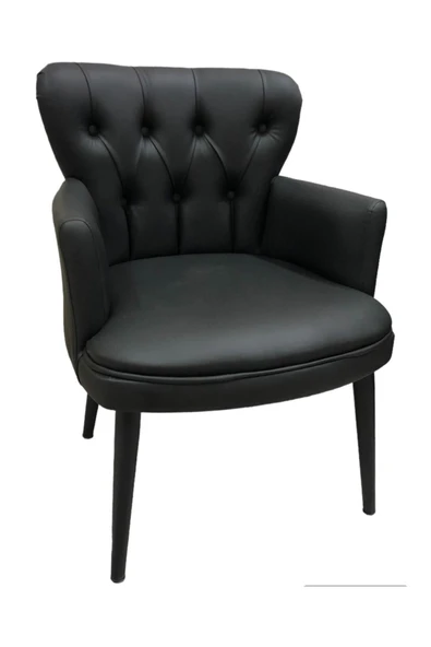 GARDEN HOUSE 2 Tekli Siyah Deri Ofis Koltuk Takımı Bekleme Büro Koltuk Takımı Çalışma Masa Sandalyesi Berjer - 3