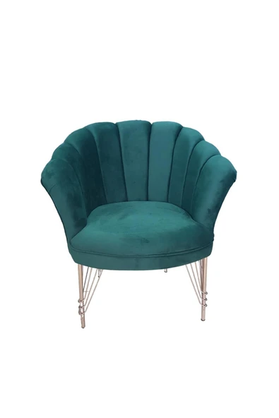 GARDEN HOUSE  Zümrüt Yeşil Kumaş Gümüş Renk Ayaklı Çay Seti Koltuk Takımı Ofis Koltuk Takımı Bekleme Koltuğu - 3