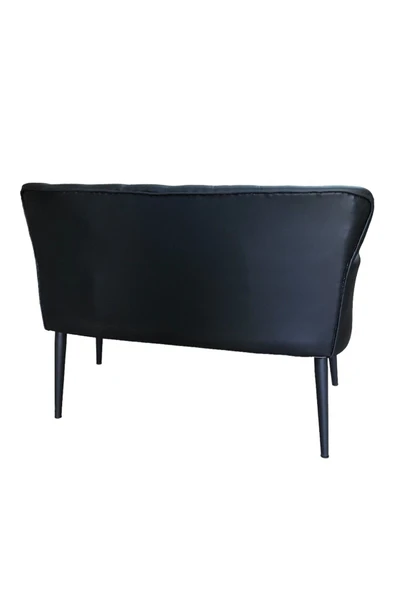 GARDEN HOUSE 2'li Siyah Deri Ahşap Ayaklı Ofis Koltuğu Kafe Koltuğu Bekleme Koltuğu Çay Seti Koltuk - 5