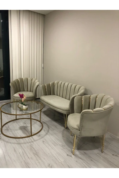 GARDEN HOUSE  Papatya Çay Seti - Büro Cafe Restoran Kuaför Otel Kamu için Vizon Kumaş Telli Metal Ayaklı 2 1 1 - 3