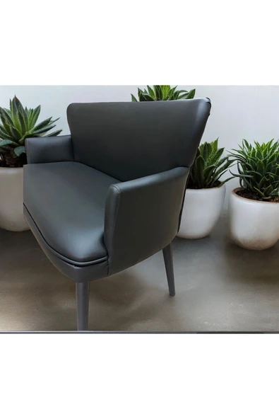 GARDEN HOUSE  Siyah Renk Deri Metal Ayak Kollu Ofis Koltuk Takımı Büro Bekleme Koltuk Takımı - Resim 6