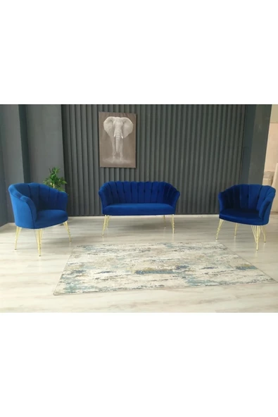 GARDEN HOUSE Parliament Saks Mavi Kumaş Metal Ayak Ofis Koltuk Takımı Bekleme Çay Seti Koltuk Takımı - 5