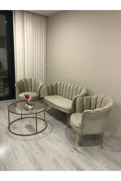 GARDEN HOUSE  Papatya Çay Seti - Büro Cafe Restoran Kuaför Otel Kamu için Vizon Kumaş Telli Metal Ayaklı 2 1 1 - 2