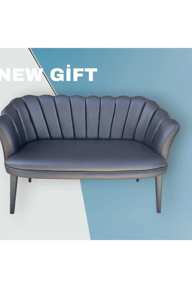 GARDEN HOUSE Siyah Deri Gold Metal Ayaklı Papatya Ofis Koltuk Takımı Misafir Koltuğu Berjer