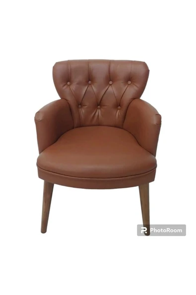 GARDEN HOUSE  2 1 'li Yeşil Ikili Taba Tekli Deri Ahşap Ayaklı Ofis Koltuk Takımı Kafe Sandalyesi - 4