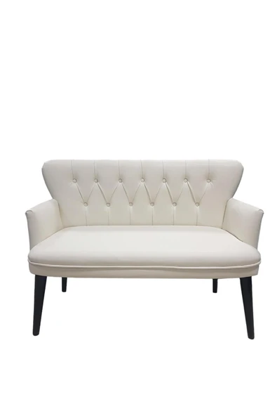 GARDEN HOUSE  Siyah Beyaz Deri Ahşap Ayaklı Ofis Koltuk Takımı Bekleme Koltuğu Cafe Koltuğu Çay Seti - 2