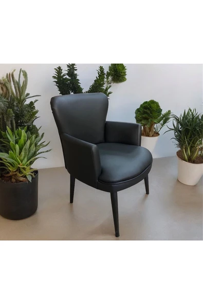 GARDEN HOUSE  Siyah Renk Deri Metal Ayak Kollu Ofis Koltuk Takımı Büro Bekleme Koltuk Takımı - Resim 2