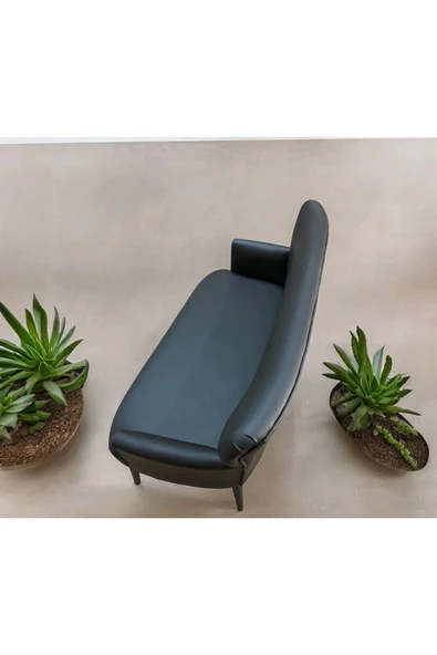 GARDEN HOUSE  Siyah Renk Deri Metal Ayak Kollu Ofis Koltuk Takımı Büro Bekleme Koltuk Takımı - Resim 4