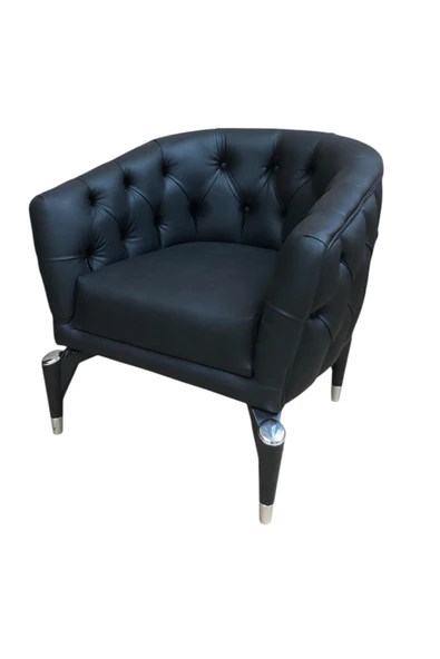 GARDEN HOUSE  Siyah Deri Metal Ayaklı Powel Ofis Koltuk Takımı - Resim 3