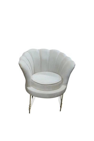 GARDEN HOUSE  Krem Kumaş Gold Metal Ayaklı  Ofis Koltuk Takımı Bekleme Koltuğu Çay Seti Koltuk Takımı - 5