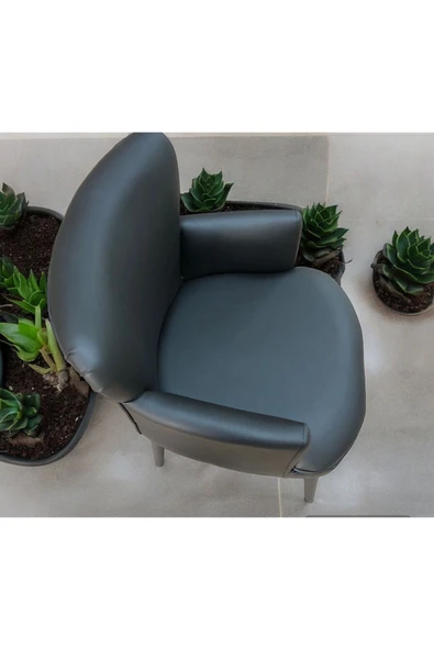 GARDEN HOUSE  Siyah Renk Deri Metal Ayak Kollu Ofis Koltuk Takımı Büro Bekleme Koltuk Takımı - Resim 3