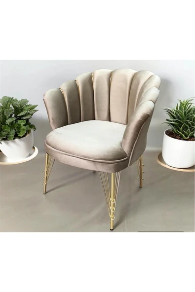 GARDEN HOUSE  Vizon Kumaş Gold Metal Ayaklı Çay Seti Koltuk Takımı Balkon Büro Bekleme Ofis Koltuk Takımı 3 1 1 - 4