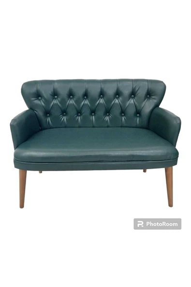 GARDEN HOUSE Yeşil Tarçın Haki Taba Kahve Renk Deri Ahşap Ayaklı Kollu Ofis Koltuk Takımı Bekleme Büro - 3