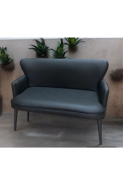 GARDEN HOUSE  Siyah Renk Deri Metal Ayak Kollu Ofis Koltuk Takımı Büro Bekleme Koltuk Takımı - Resim 5