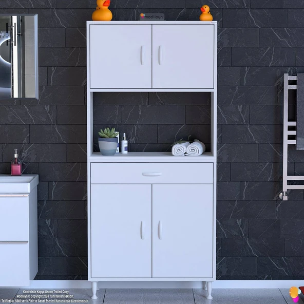 Modilayn ARDA Banyo Dolabı 80x173x32,5cm 1 çekmece 4 kapak ve 5 raflı İhtiyaca uygun kolay kurulum - Resim 3