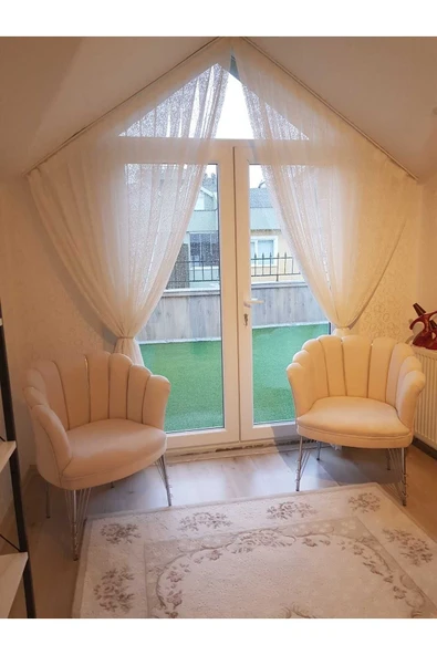GARDEN HOUSE Papatya /i?stiridye Krem Kumaş Metal Gümüş Ayaklı 2 Tekli Koltuk Berjer