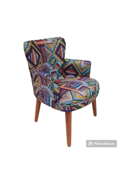 GARDEN HOUSE  Tekli Etnik Desen Ahşap Ayaklı Ofis Koltuğu Kafe Koltuğu Sandalye Berjer ürün görseli 1