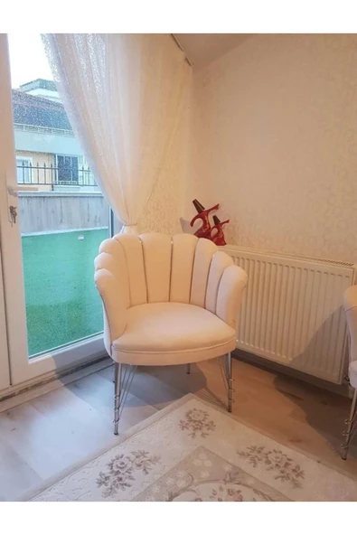 GARDEN HOUSE  Krem Renk Kumaş Metal Ayak Papatya Çay Seti Koltuk Takımı Bekleme - Ofis Koltuk Takımı - 4