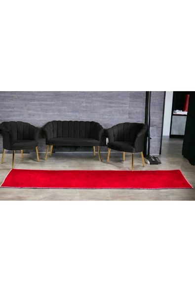 GARDEN HOUSE  Siyah Kumaş Metal Gold Ayaklı Papatya Çay Seti Koltuk Takımı Bekleme- Ofis Koltuk Takımı