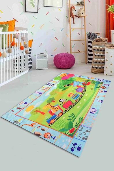 SAFEMOM Sevimli Hayvanlar Bebek Çocuk Oyun Matı, 90x145 Cm Oyun Halısı, Bebek Halısı, Aktivite Halısı,