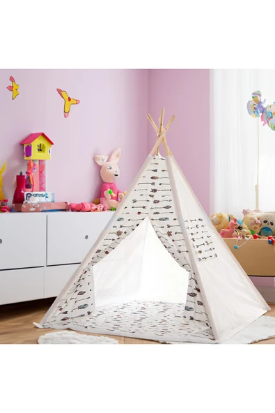 SAFEMOM Ahşap Kızılderili Çocuk Oyun Çadırı - Arrow