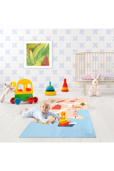SAFEMOM 90x145 Aktivite Bebek Çocuk Oyun Halısı, Oyun Matı, Çocuk Odası Halısı - Lake
