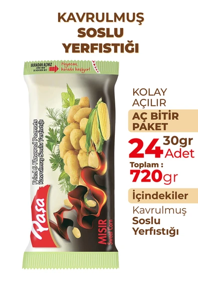 Paşa Kuruyemiş Kavrulmuş Mısır Soslu Yer Fıstığı 30 gr X 24 Adet (720 gr) - 2