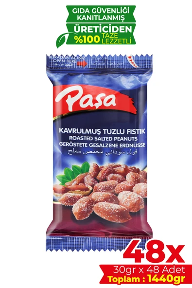 Paşa Kuruyemiş Kavrulmuş Tuzlu Fıstık 30 gr X 48 Adet (1440 gr) - 1