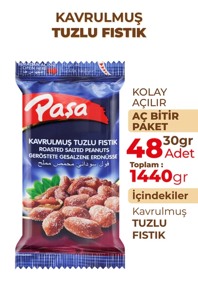 Paşa Kuruyemiş Kavrulmuş Tuzlu Fıstık 30 gr X 48 Adet (1440 gr) - 2