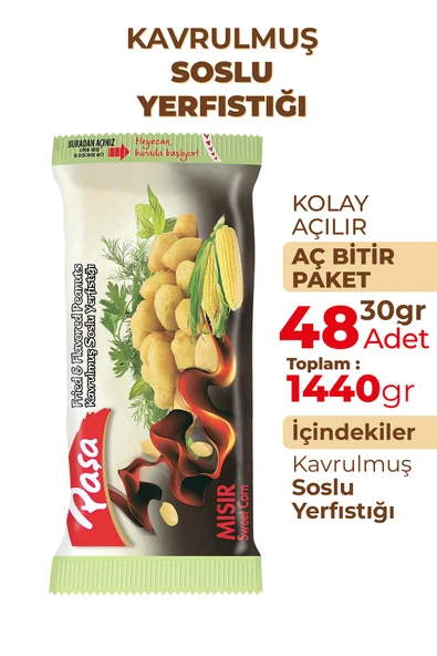 Paşa Kuruyemiş Kavrulmuş Mısır Soslu Yer Fıstığı 30 gr X 48 Adet (1440 gr) - 2