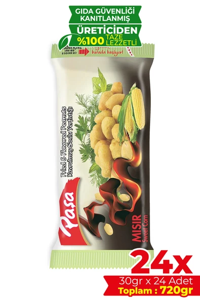 Paşa Kuruyemiş Kavrulmuş Mısır Soslu Yer Fıstığı 30 gr X 24 Adet (720 gr) - 1