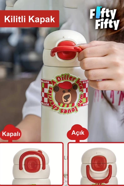 DILLER 600 ML Tek Kapak Çift Kullanım Pipetli/Pipetsiz Taşıma Kulplu Vacum Cup/Çelik Termos -FFDILLERD9238 - 5