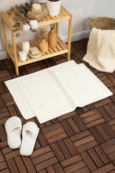 Leoline %100 Pamuk Premium 2'li Ayak Havlusu - Krem