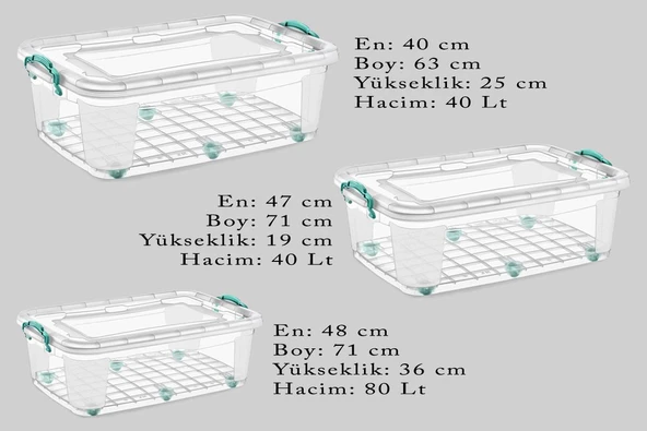 Polytime Tekerlekli Multibox Şeffaf Kilitli Saklama Düzenleme Kabı Kutusu - Dikdörtgen - 30 Litre - Resim 4