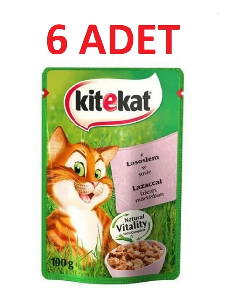 Kitekat  Pouch Somonlu  Yetişkin Kediler için Yaş Mama 85 gr. X 6 Adet