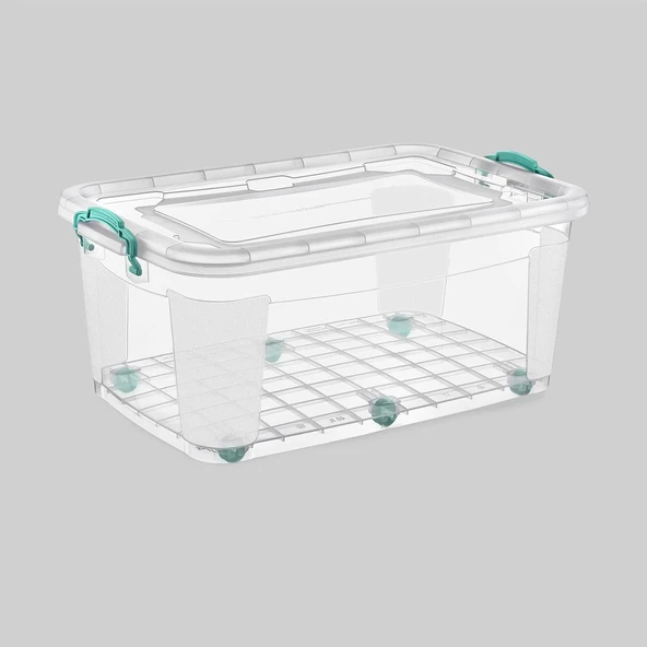 Polytime Tekerlekli Multibox Şeffaf Kilitli Saklama Düzenleme Kabı Kutusu - Dikdörtgen - 30 Litre - Resim 2