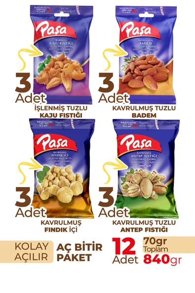 Paşa Kuruyemiş Karışık Kuruyemiş 70 gr X 12 Adet (840 gr) - 2