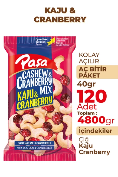 Paşa Kuruyemiş Kaju & Cranberry 40 gr X 120 Adet (4800 gr)(Toptan Kuruyemiş) - 2