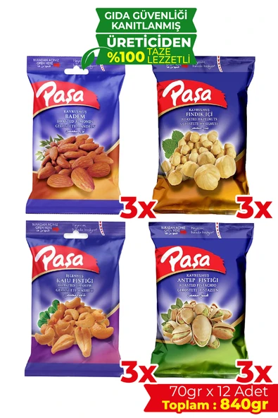 Paşa Kuruyemiş Karışık Kuruyemiş 70 gr X 12 Adet (840 gr) - 1