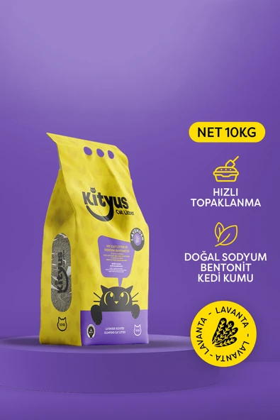 İnce Taneli Tozsuz, Topaklanan Lavanta Kokulu Bentonit Kedi Kumu 10kg