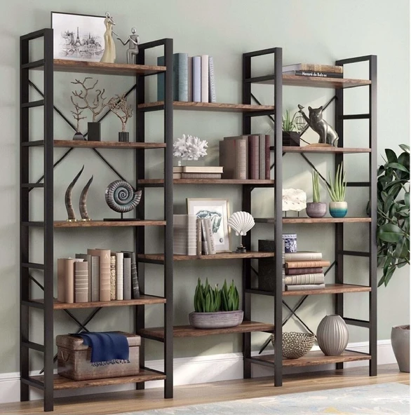 Kuzela Metal Masif Ahşap Kitaplık - 4