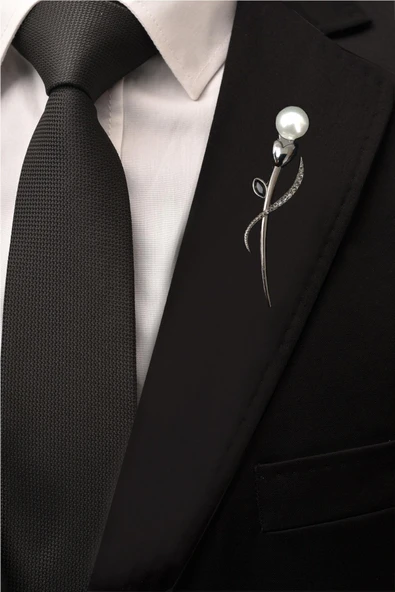 Esgue Çiçek Tasarım Taşlı İnci Broş ürün görseli